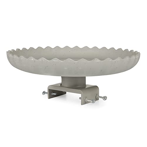 Farm Innovators 120 Watt Outdoor Molded Stone Scalloped Heated Birdbath w/Twist Deck Mount, Hidden Electrical Connection, & Internal Thermostat, Gray