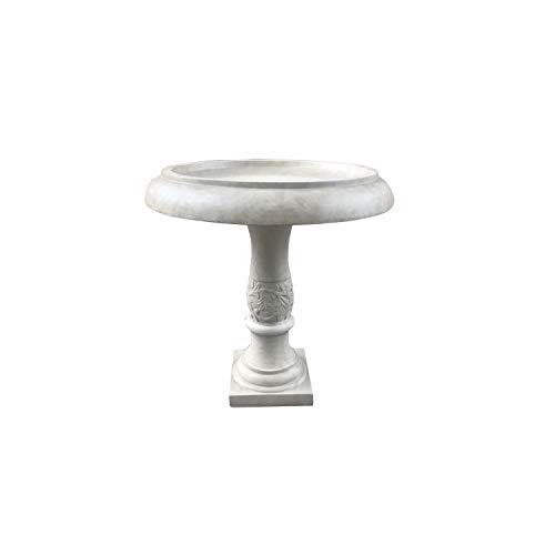 Kante RC01098A-C80091 Lightweight Traditional Flower Diamond Pattern Birdbath, 24.5 inch Tall, Weathered Concrete