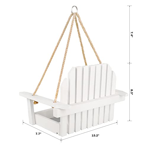 Solution4Patio White Swing Wild Bird Feeder for Outside, Metal Mesh Bottom, Cute Bench Bird Feeder or Squirrel Feeder for Yard, Porch Decoration, Large Capacity, Easy to Fill & Clean, 8455