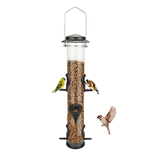 MIXXIDEA Metal Tube Bird Feeders for Outdoors Hanging Aluminum 6 Ports Wild Bird Seed Feeder with Steel Hanger Great for Attracting Birds in Your Lawn, Garden, Balcony – Coffee