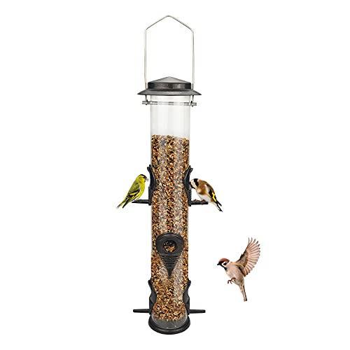 MIXXIDEA Metal Wild Bird Feeder,Squirrel Proof Bird Feeders for Outside,Hanging 6 Port Tube Bird Feeder Transparent Finch Bird Feeder for Attracting Birds in Your Lawn, Garden, Balcony – Coffee