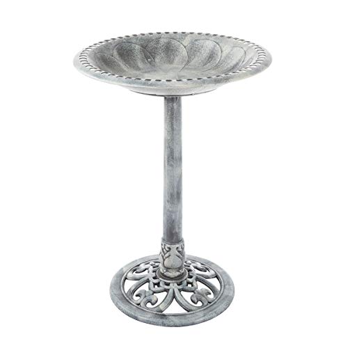 Pure Garden 50-LG1073 Grey Resin Bird Bath with Antique Design