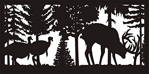 AJD Designs Balcony Panel 24 x 48 Two Wild Turkeys Watching a Buck Rubbing His Antlers Metal