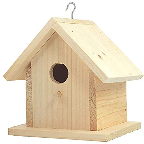 Unfinished Birdhouse to Paint for Birdwatching with Perch, Natural Wood Pine Frame for Finches and Songbirds, Heavy Duty Outdoor Hanging Use (6.5')