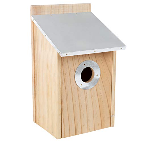 Pure Garden 50-LG1105 Bird House with Tin Roof-Outdoor, Weather Resistant Classic Pine Birdhouse-Wooden Nesting Box, Natural Finish