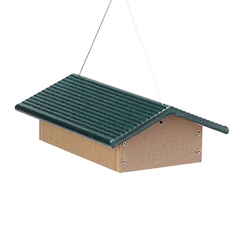 Birds Choice SNUDD Recycled Cake Upside Down Suet Feeder, Seed Block Feeder, 4 Suet Cakes, 11-3/4'L X 8-3/4'W X 4'H, Taupe w/ Green Roof