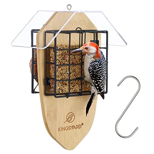 Kingsyard Double Suet Bird Feeder with Tail-prop & Weatherproof Roof, Metal Cage Suet Feeders for Outside Hanging, Great for Woodpecker, Chickadee, Nuthatch