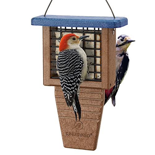Kingsyard Recycled Plastic Suet Bird Feeder, Tail Prop Suet Feeder for Outside Hanging, Sturdy & Durable, Great for Woodpecker & Clinging Birds, Blue