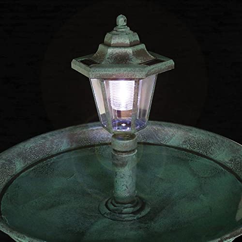 ART & ARTIFACT Solar Lamp Post Bird Bath - Weather Resistant Outdoor Pedestal LED Lighted Birdbath, Flower Planter - Verdigris Finish