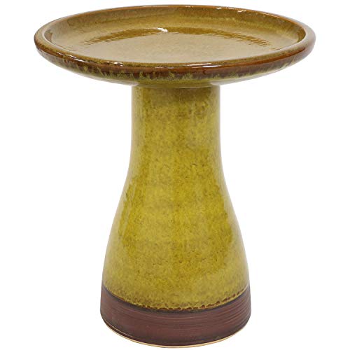 Sunnydaze Duo-Tone 21-Inch Ceramic Bird Bath for Outside - Hand-Painted Outdoor Bird Bath Bowl, UV/Frost-Resistant Finish - Cognac Yellow