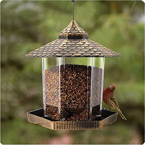 Twinkle Star Wild Bird Feeder Hanging for Garden Yard Outside Decoration, Hexagon Shaped with Roof