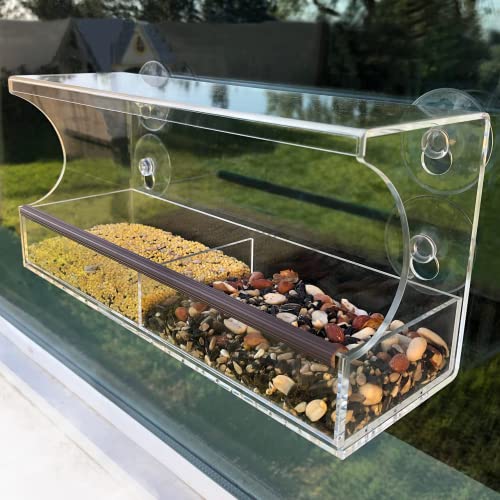 Large Window Bird Feeder with Strong Suction Cups - Innovative Anti-Yellowing Acrylic - Largest Seed Tray on The Market - No Assembly - Fathers Day