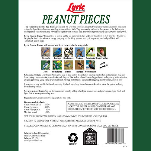 Lyric Peanut Pieces Wild Bird Seed - No Waste Bird Food - Attracts Titmice, Woodpeckers, Chickadees & More - 15 lb bag