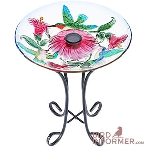 Outdoor Glass Solar Birdbath with Metal Stand